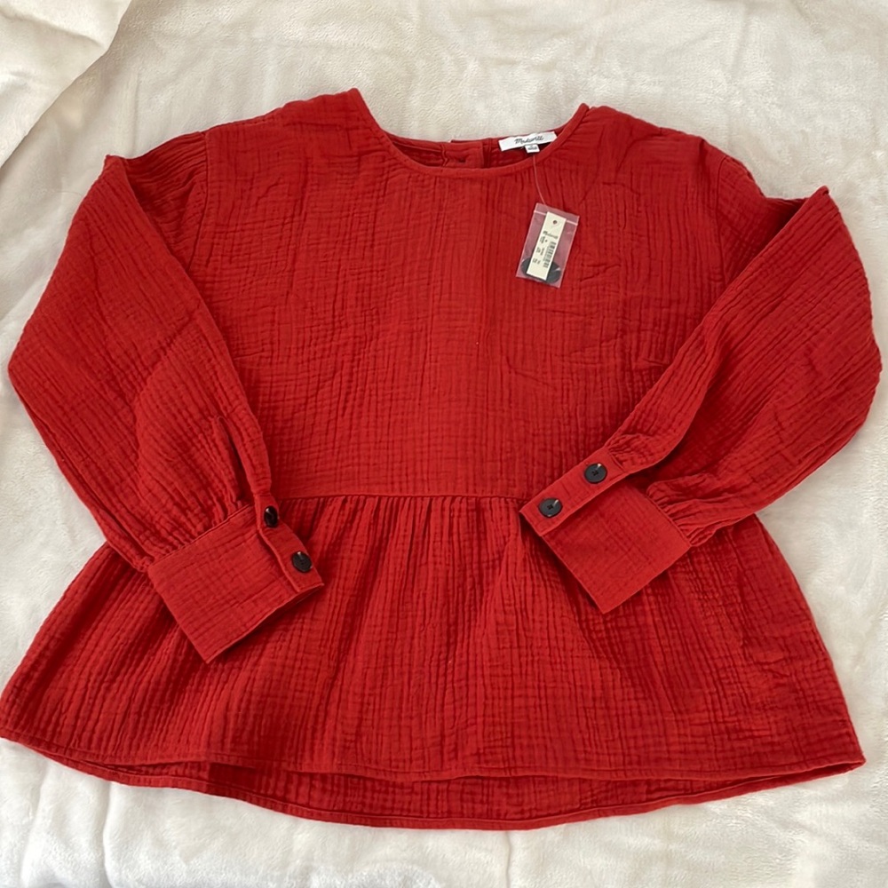 NWT Madewell Lightspun Button-Back Peplum Top